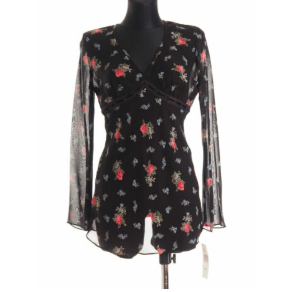 VINTAGE Ralph Lauren Sheer Floral Whimsigoth Fairy Tunic Dress Black Medium
